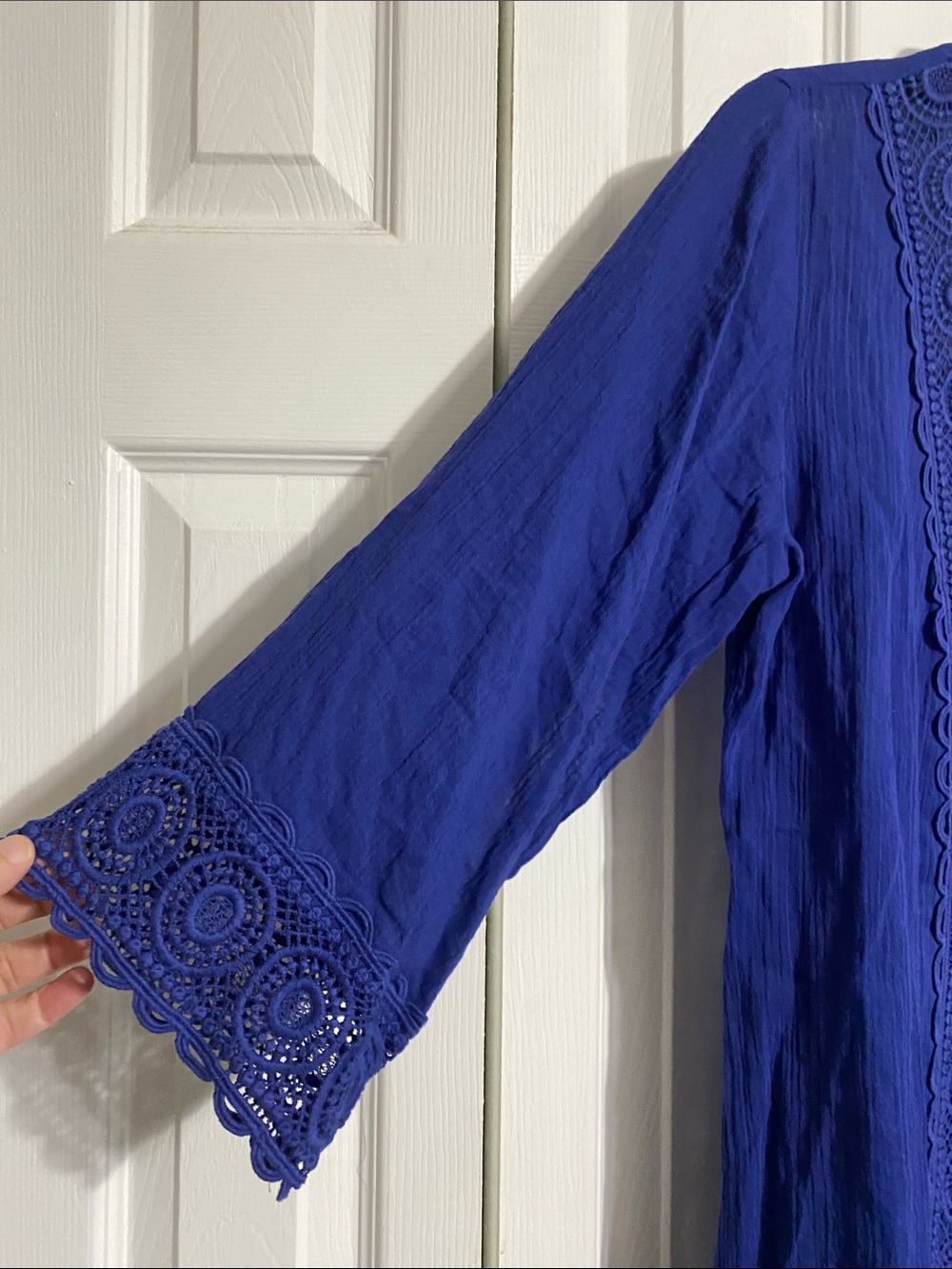 La Blanca Blue Crochet cotton Tunic Coverup tunic top shirt size XS - Picture 3 of 11